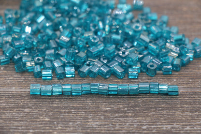 Glossy Square Glass Beads, 4mm Cube Glass Beads, Shinny Glass Bead, Transparent Teal Square Seed Beads, Beading Supplies #2126