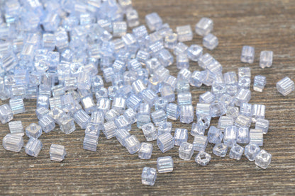 Glossy Square Glass Beads, 4mm Cube Glass Beads, Shinny Glass Bead, Transparent Ice Blue Square Seed Beads, Beading Supplies #2127