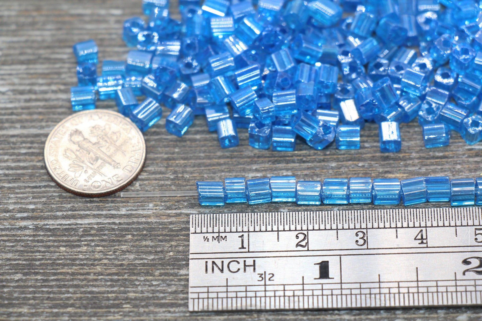 Glossy Square Glass Beads, 4mm Cube Glass Beads, Shinny Glass Bead, Transparent Blue Square Seed Beads, Beading Supplies #2129