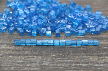 Glossy Square Glass Beads, 4mm Cube Glass Beads, Shinny Glass Bead, Transparent Blue Square Seed Beads, Beading Supplies #2129