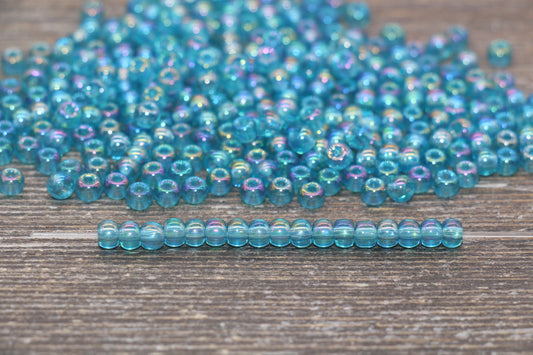 Round Transparent Iridescent Glass Beads, 4mm Glass Round Seed Beads, Blue AB Trans Seed Beads, Beading Supplies #2138