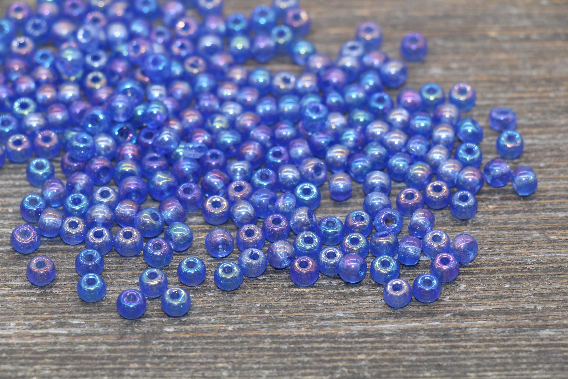 Round Transparent Iridescent Glass Beads, 4mm Glass Round Seed Beads, Blue AB Trans Seed Beads, Beading Supplies #2139