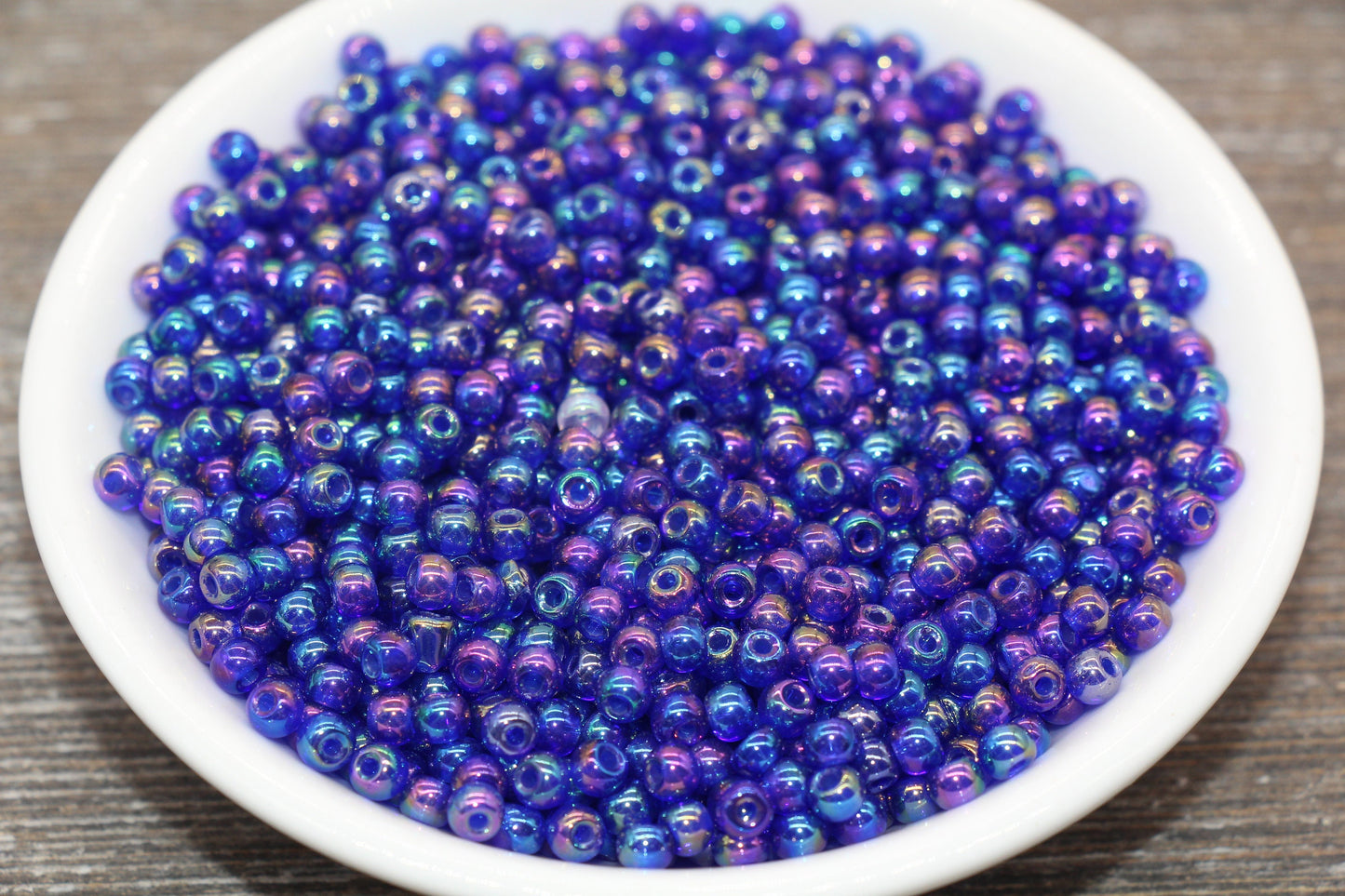 Round Transparent Iridescent Glass Beads, 4mm Glass Round Seed Beads, Royal Blue AB Trans Seed Beads, Beading Supplies #2140