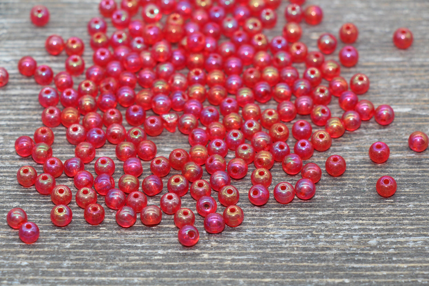 Round Transparent Iridescent Glass Beads, 4mm Glass Round Seed Beads, Red AB Trans Seed Beads, Beading Supplies #2142