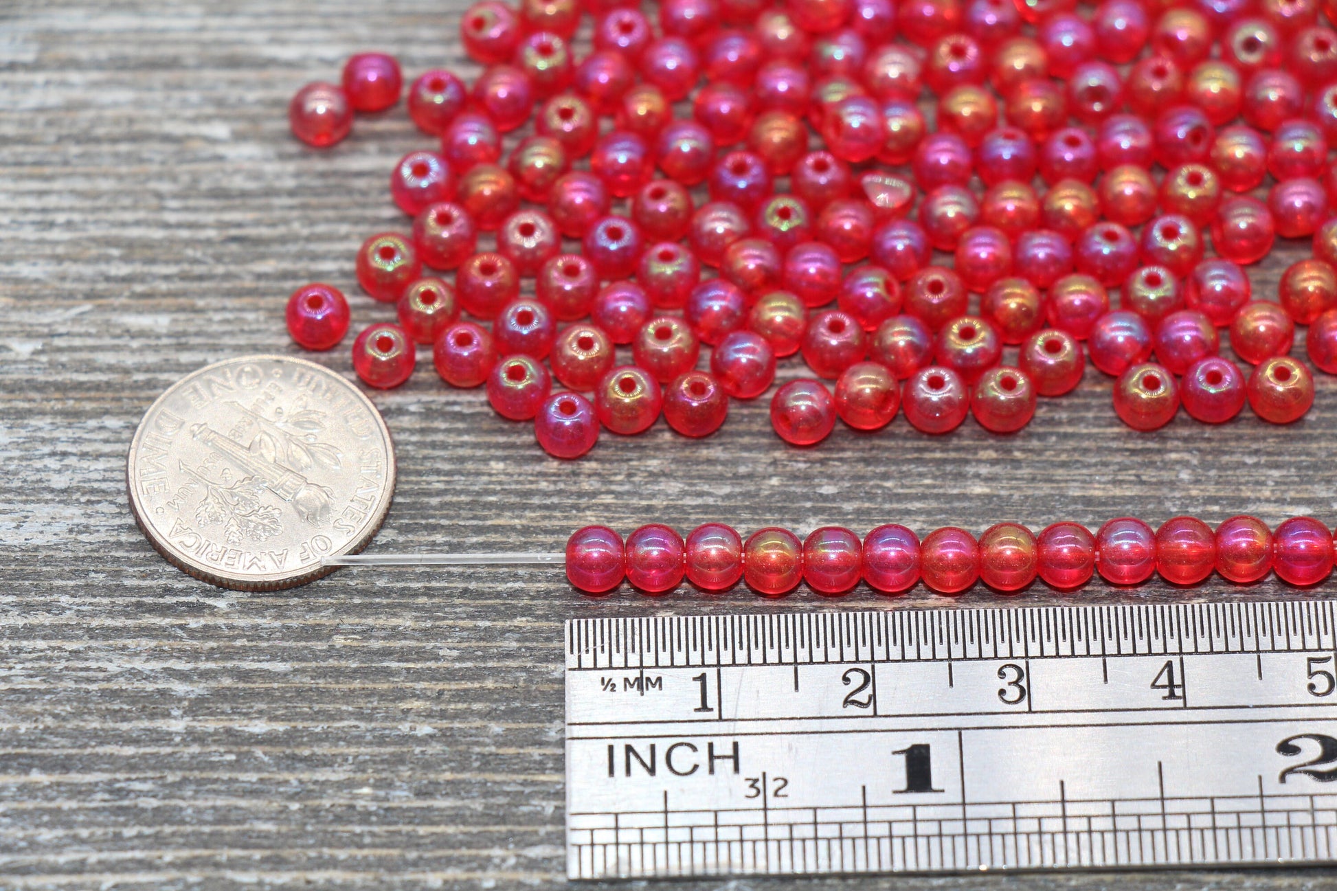 Round Transparent Iridescent Glass Beads, 4mm Glass Round Seed Beads, Red AB Trans Seed Beads, Beading Supplies #2142