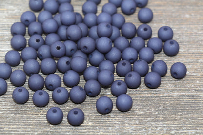 8mm Matte Navy Round Beads, Acrylic Gumball Bead, Frosted Navy Round Spacer Beads, Bubblegum Beads, Plastic Round Bead #2188