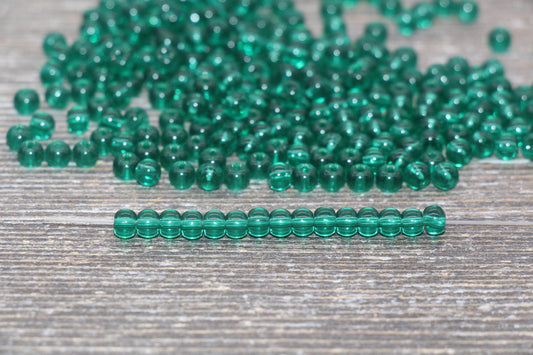 Round Transparent Glass Beads, 4mm Glass Round Seed Beads, Hunter Green Trans Seed Beads, Beading Supplies #2146