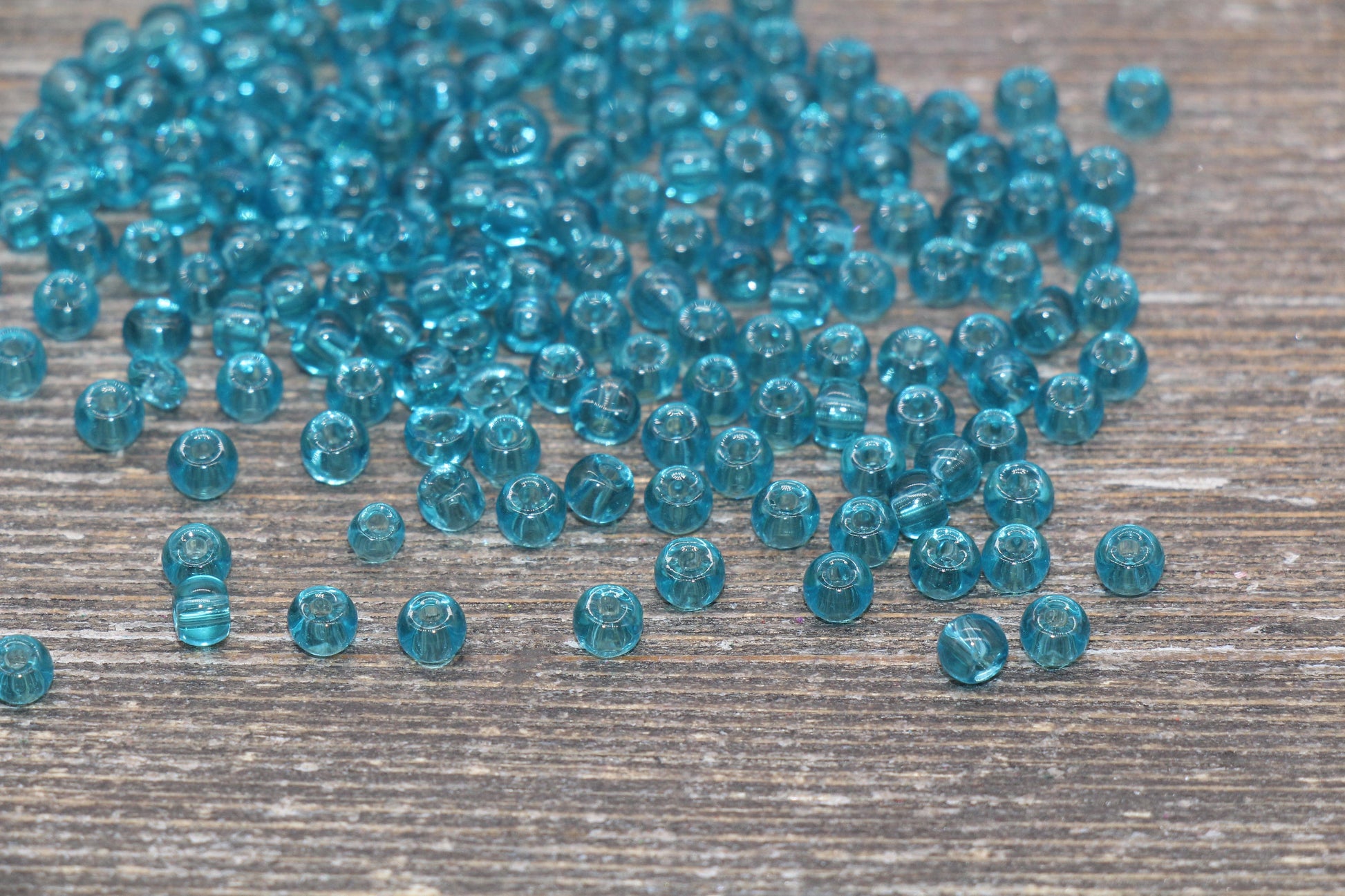 Round Transparent Glass Beads, 4mm Glass Round Seed Beads, Teal Trans Seed Beads, Beading Supplies #2147