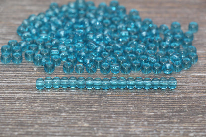 Round Transparent Glass Beads, 4mm Glass Round Seed Beads, Teal Trans Seed Beads, Beading Supplies #2147