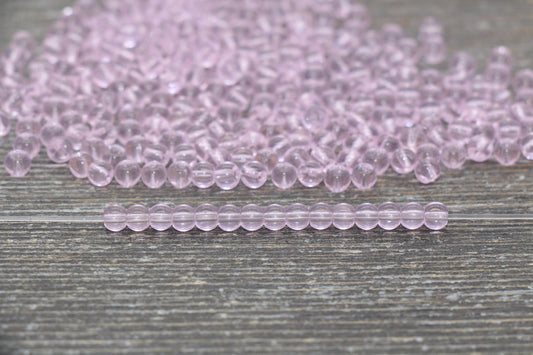 Round Transparent Glass Beads, 4mm Glass Round Seed Beads, Pink Trans Seed Beads, Beading Supplies #2149