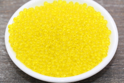 Round Transparent Glass Beads, 4mm Glass Round Seed Beads, Yellow Trans Seed Beads, Beading Supplies #2150