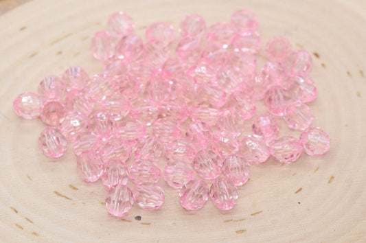 8mm Pink Transparent Faceted Beads, Hexagon Faceted Acrylic Loose Beads, Bubblegum Beads, Chunky Beads, Crystal Look Beads #2203