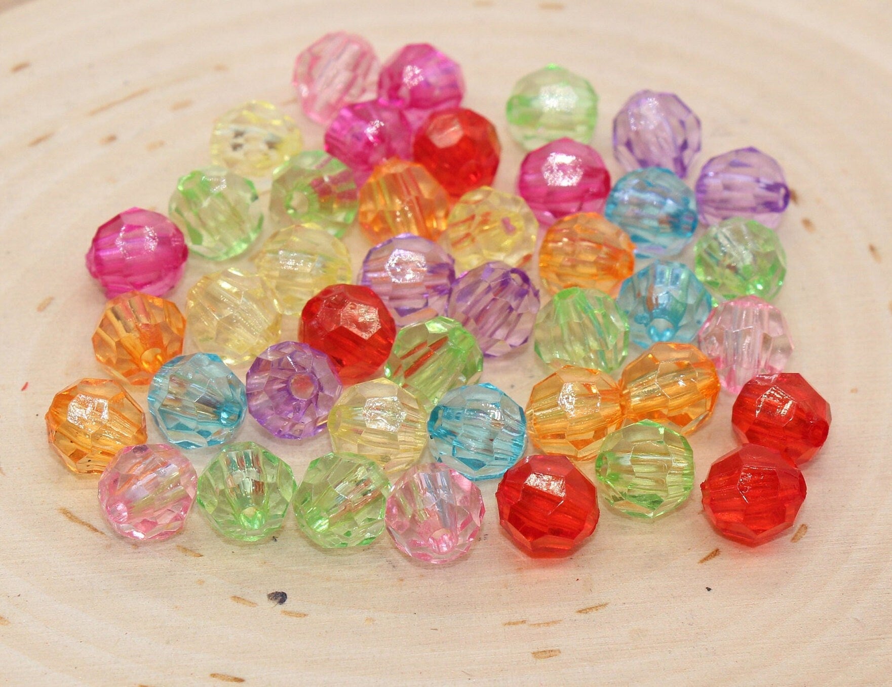 10mm Multicolor Transparent Faceted Beads, Mix Colors Hexagon Faceted Acrylic Beads, Bubblegum Beads, Chunky Beads, Crystal Look Beads#2205