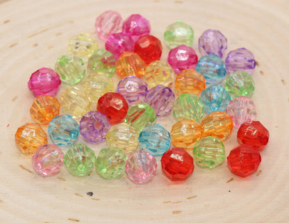 10mm Multicolor Transparent Faceted Beads, Mix Colors Hexagon Faceted Acrylic Beads, Bubblegum Beads, Chunky Beads, Crystal Look Beads#2205