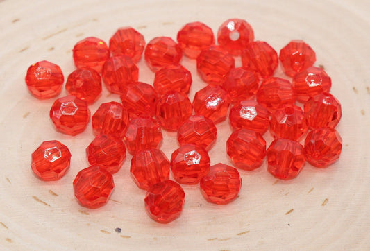 10mm Red Transparent Faceted Beads, Red Hexagon Faceted Acrylic Beads, Bubblegum Beads, Chunky Beads, Crystal Look Beads#2207