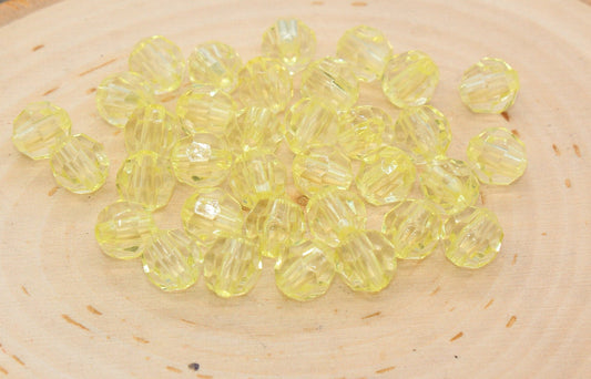 10mm Yellow Transparent Faceted Beads, Yellow Hexagon Faceted Acrylic Beads, Bubblegum Beads, Chunky Beads, Crystal Look Beads#2208