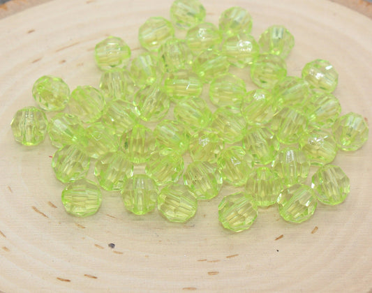 10mm Green Transparent Faceted Beads, Green Hexagon Faceted Acrylic Beads, Bubblegum Beads, Chunky Beads, Crystal Look Beads#2209