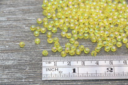 4mm Yellow AB Round Beads, Iridescent Acrylic Gumball Beads, Transparent Round Spacer Beads, Bubblegum Beads, Plastic Round Bead #2211