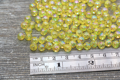 6mm Yellow AB Round Beads, Iridescent Acrylic Gumball Beads, Transparent Round Spacer Beads, Bubblegum Beads, Plastic Round Bead #2212