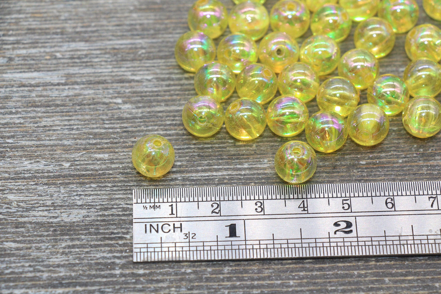 10mm Yellow AB Round Beads, Iridescent Purple Acrylic Gumball Beads, Translucent Round Beads, Bubblegum Beads, Plastic Round Bead #2214