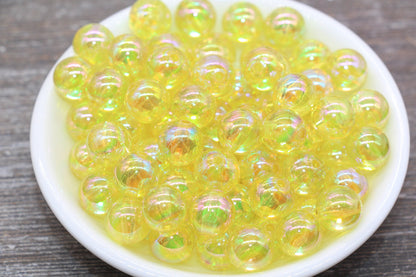 12mm Yellow AB Round Beads, Iridescent Acrylic Gumball Beads, Translucent Round Spacer Beads, Bubblegum Beads, Plastic Round Bead #2215