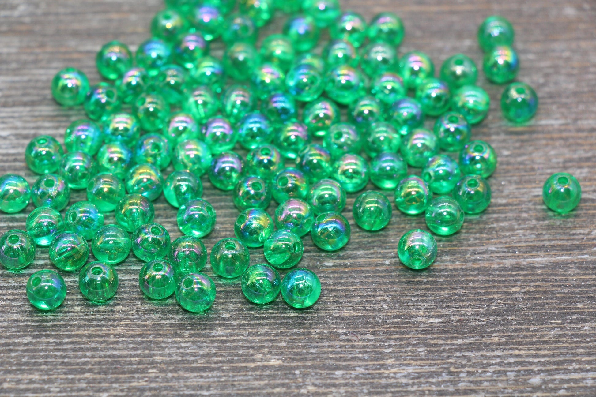 6mm Green AB Round Beads, Iridescent Acrylic Gumball Beads, Transparent Round Spacer Beads, Bubblegum Beads, Plastic Round Bead #2217