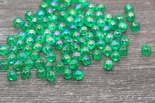 6mm Green AB Round Beads, Iridescent Acrylic Gumball Beads, Transparent Round Spacer Beads, Bubblegum Beads, Plastic Round Bead #2217