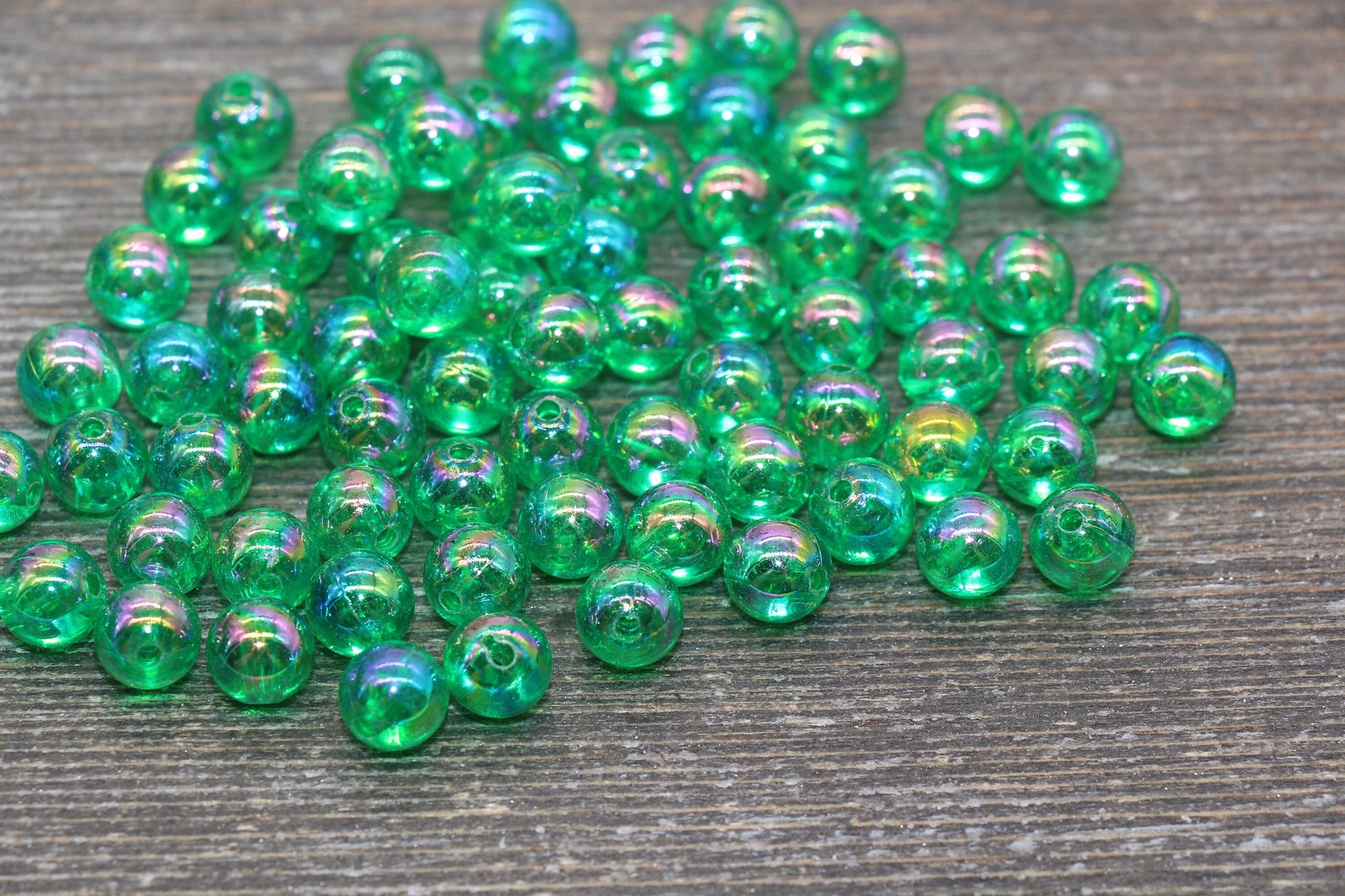 8mm Green AB Round Beads, Iridescent Acrylic Gumball Beads, Translucent Round Spacer Beads, Bubblegum Beads, Plastic Round Bead #2218