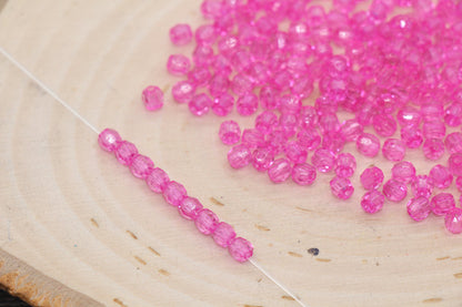 4mm Fuchsia Pink Faceted Beads, Transparent Faceted Acrylic Gumball Beads, Fuchsia Faceted Spacer Beads, Bubblegum Beads #2220