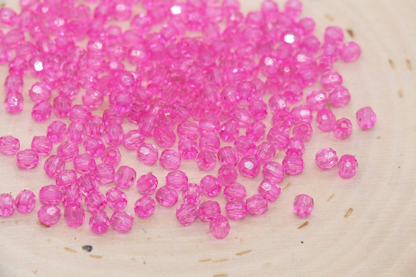 4mm Fuchsia Pink Faceted Beads, Transparent Faceted Acrylic Gumball Beads, Fuchsia Faceted Spacer Beads, Bubblegum Beads #2220