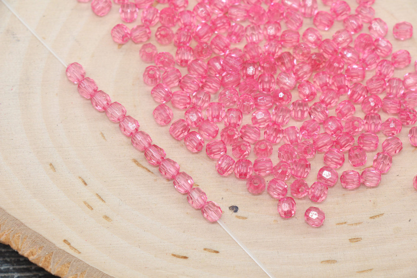 4mm Punch Pink Faceted Beads, Transparent Faceted Acrylic Gumball Beads, Pink Faceted Spacer Beads, Bubblegum Beads #2221