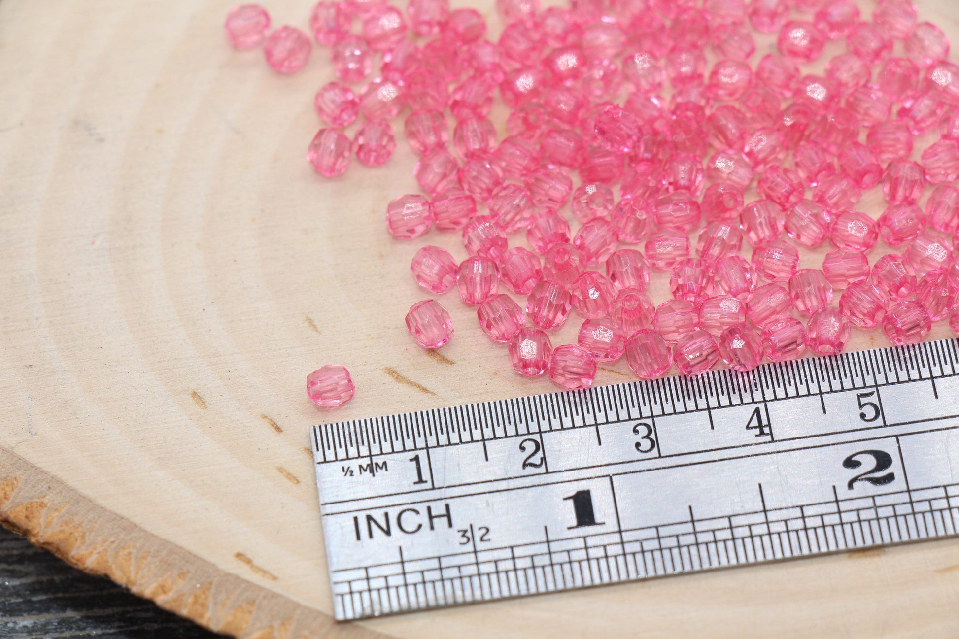 4mm Punch Pink Faceted Beads, Transparent Faceted Acrylic Gumball Beads, Pink Faceted Spacer Beads, Bubblegum Beads #2221