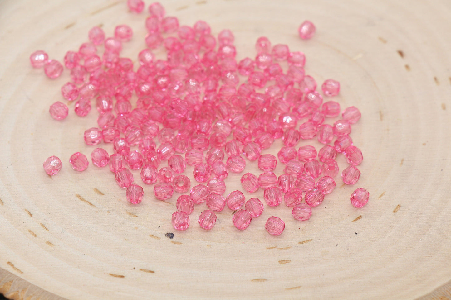 4mm Punch Pink Faceted Beads, Transparent Faceted Acrylic Gumball Beads, Pink Faceted Spacer Beads, Bubblegum Beads #2221