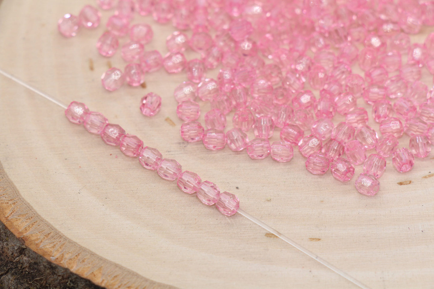4mm Pink Faceted Beads, Transparent Faceted Acrylic Gumball Beads, Pink Faceted Spacer Beads, Bubblegum Beads #2225