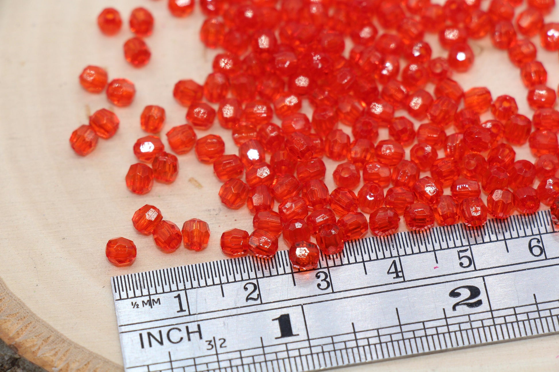 4mm Red Faceted Beads, Transparent Faceted Acrylic Gumball Beads, Red Faceted Spacer Beads, Bubblegum Beads #2227