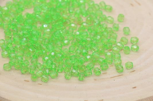 4mm Green Faceted Beads, Transparent Faceted Acrylic Gumball Beads, Green Faceted Spacer Beads, Bubblegum Beads #2228