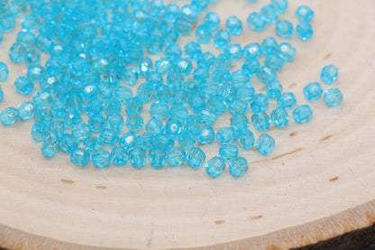 4mm Blue Faceted Beads, Transparent Faceted Acrylic Gumball Beads, Blue Faceted Spacer Beads, Bubblegum Beads #2229