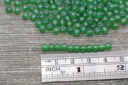 Round Matte Glass Beads, 4mm Glass Round Seed Beads, Frosted Translucent Green Seed Beads, Beading Supplies #2242