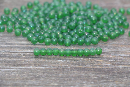 Round Matte Glass Beads, 4mm Glass Round Seed Beads, Frosted Translucent Green Seed Beads, Beading Supplies #2242