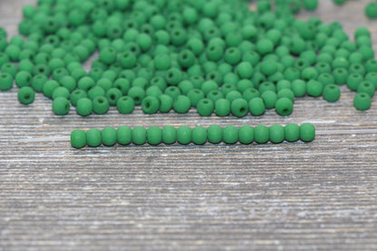 Round Matte Glass Beads, 4mm Glass Round Seed Beads, Frosted Green Seed Beads, Beading Supplies #2151