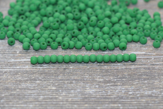 Round Matte Glass Beads, 4mm Glass Round Seed Beads, Frosted Green Seed Beads, Beading Supplies #2151