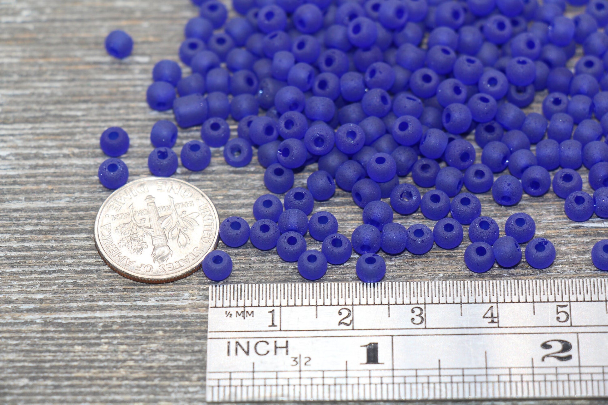 Round Matte Transparent Glass Beads, 4mm Glass Round Seed Beads, Frosted Royal BlueTrans Seed Beads, Beading Supplies #2159