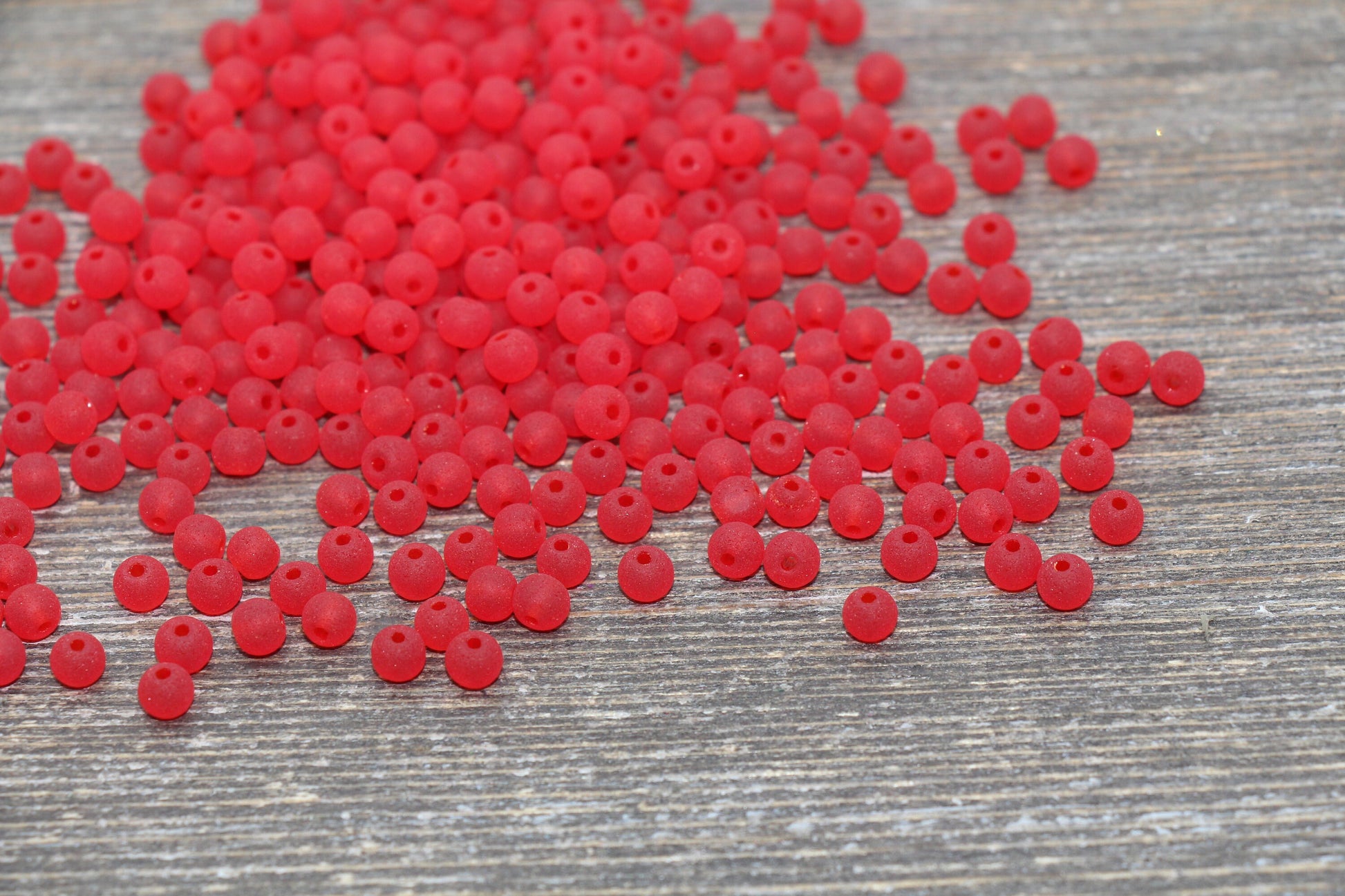 Round Matte Transparent Glass Beads, 4mm Glass Round Seed Beads, Frosted Red Trans Seed Beads, Beading Supplies #2160