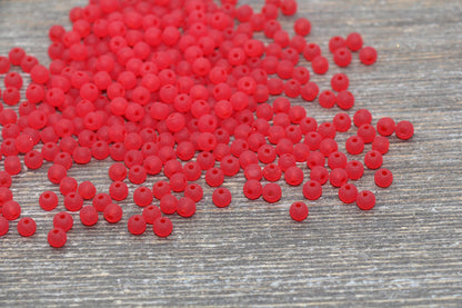 Round Matte Transparent Glass Beads, 4mm Glass Round Seed Beads, Frosted Red Trans Seed Beads, Beading Supplies #2160