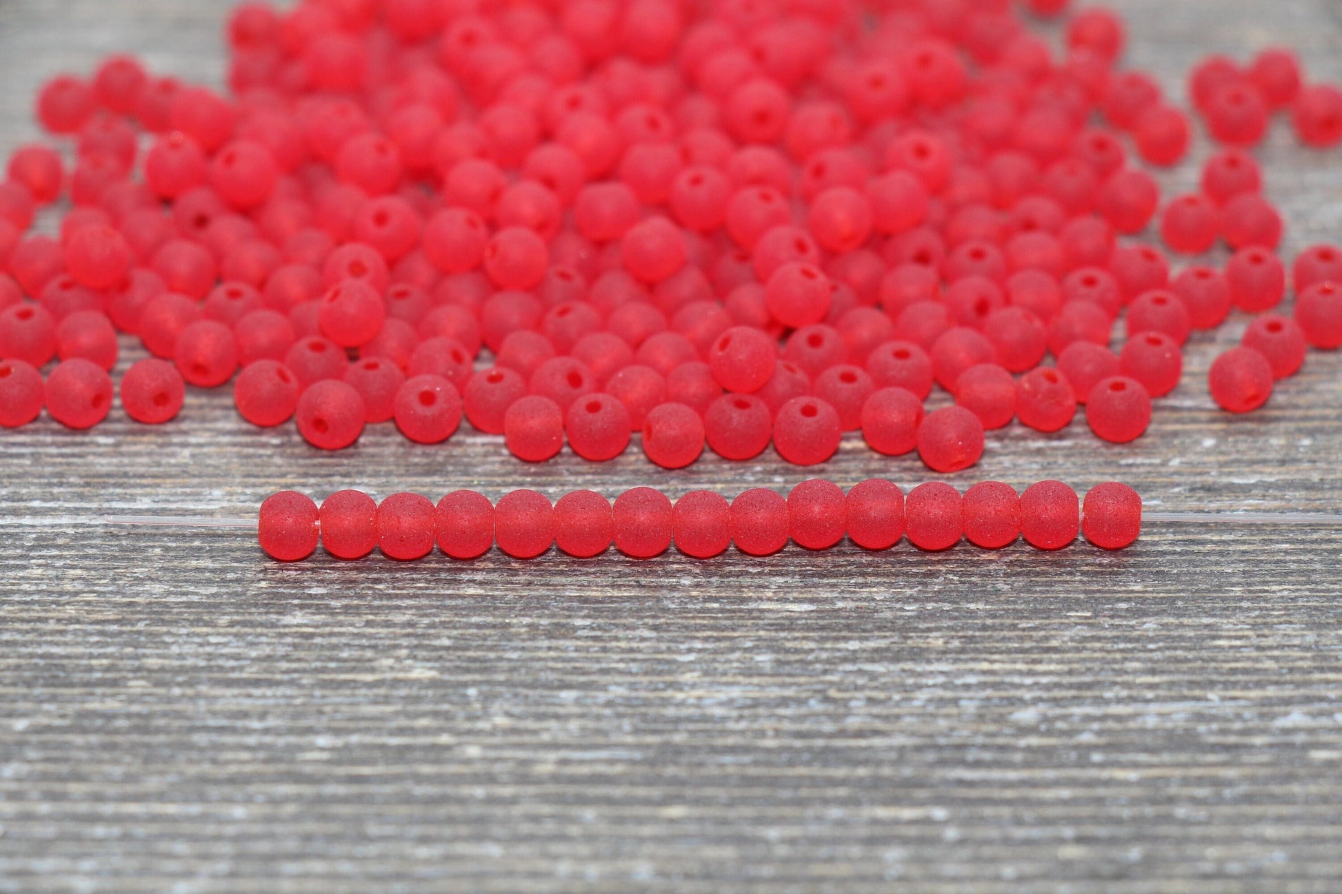 Round Matte Transparent Glass Beads, 4mm Glass Round Seed Beads, Frosted Red Trans Seed Beads, Beading Supplies #2160