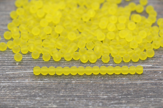 Round Matte Transparent Glass Beads, 4mm Glass Round Seed Beads, Frosted Yellow Trans Seed Beads, Beading Supplies #2161