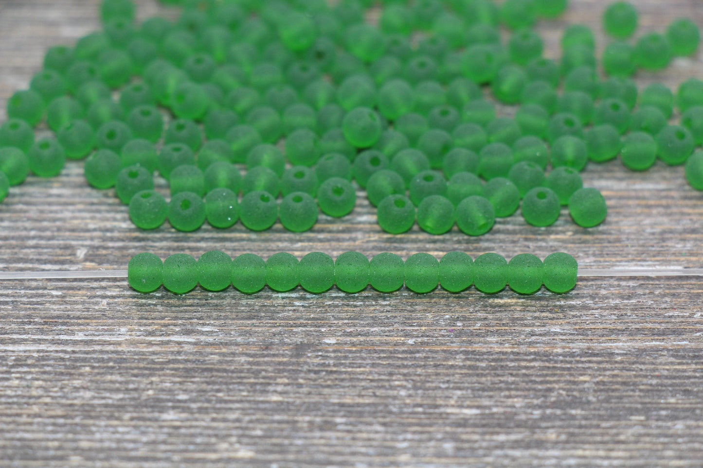 Round Matte Transparent Glass Beads, 4mm Glass Round Seed Beads, Frosted Green Trans Seed Beads, Beading Supplies #2162