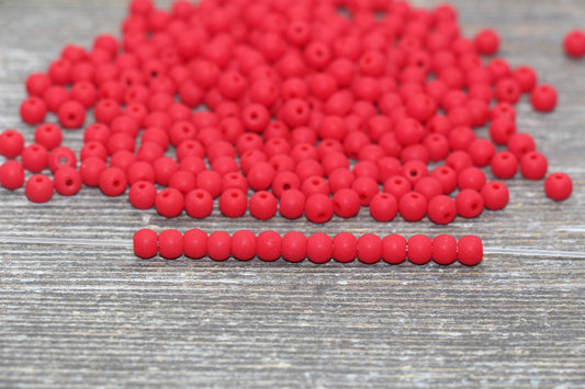 Round Matte Glass Beads, 4mm Glass Round Seed Beads, Frosted Red Seed Beads, Beading Supplies #2163