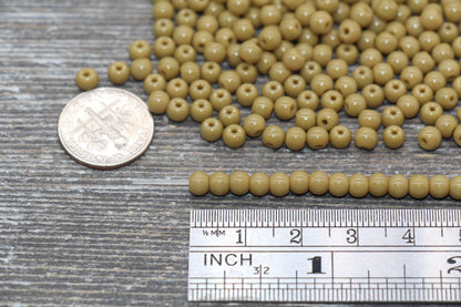 Round Green Glass Beads, 4mm Glass Round Seed Beads, Opaque Moss Green Seed Beads, Beading Supplies #2168