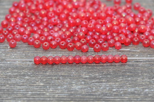 Round Transparent Iridescent Glass Beads, 4mm Glass Round Seed Beads, Pink AB Trans Seed Beads, Beading Supplies #2169